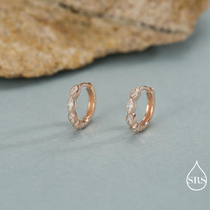 Marquise CZ Huggie Hoop in Sterling Silver, Silver or Gold, Minimalist Simple Hoop Earrings