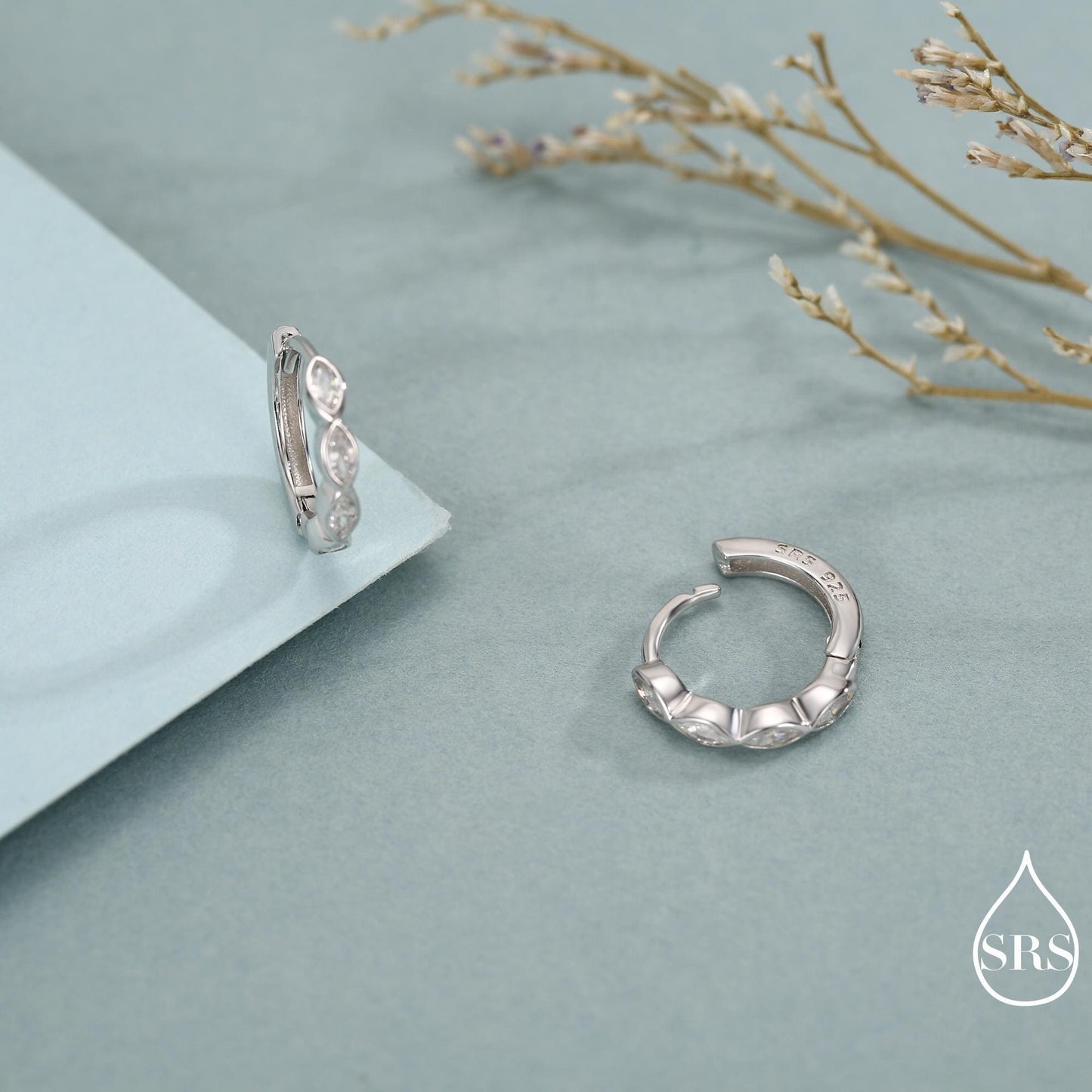 Marquise CZ Huggie Hoop in Sterling Silver, Silver or Gold, Minimalist Simple Hoop Earrings