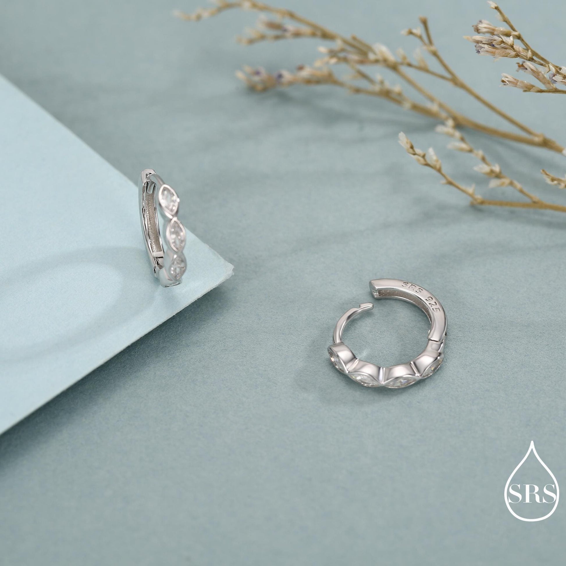 Marquise CZ Huggie Hoop in Sterling Silver, Silver or Gold, Minimalist Simple Hoop Earrings