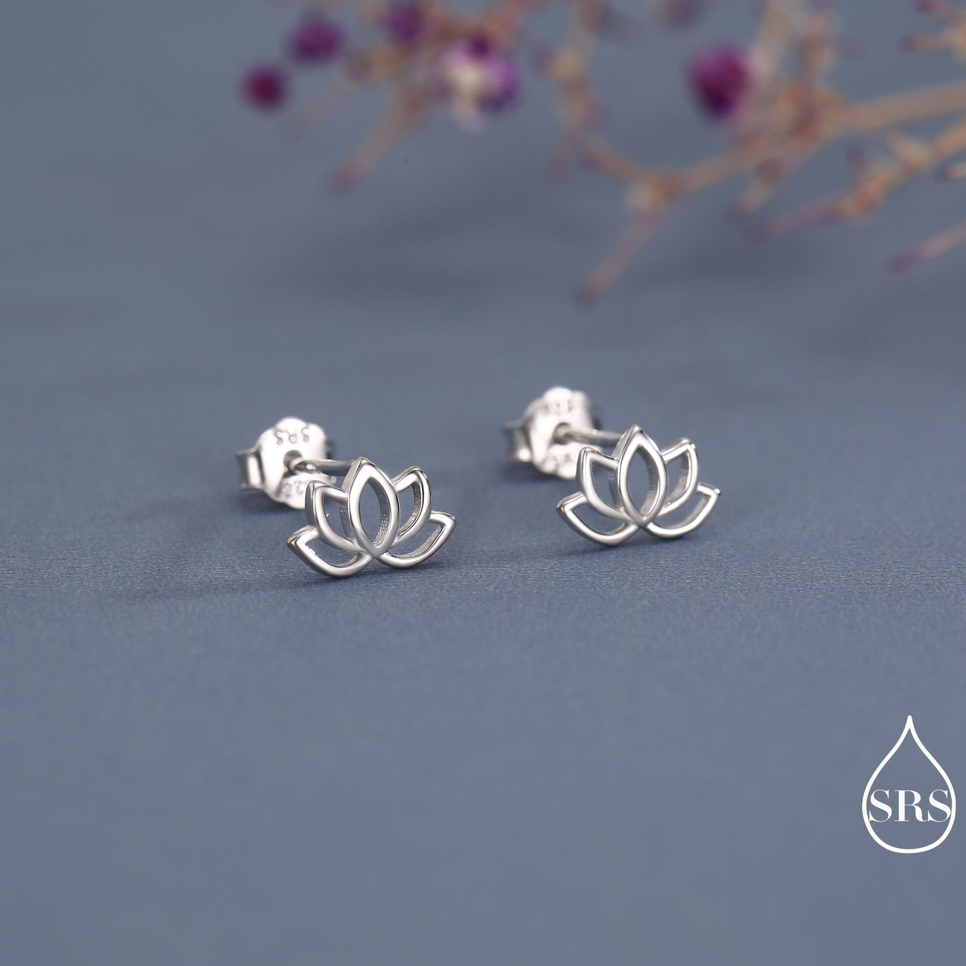 Lotus Flower Stud Earrings in Sterling Silver, Silver or Gold, Nature Inspired, Botanical Earrings