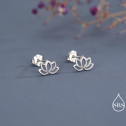 Lotus Flower Stud Earrings in Sterling Silver, Silver or Gold, Nature Inspired, Botanical Earrings