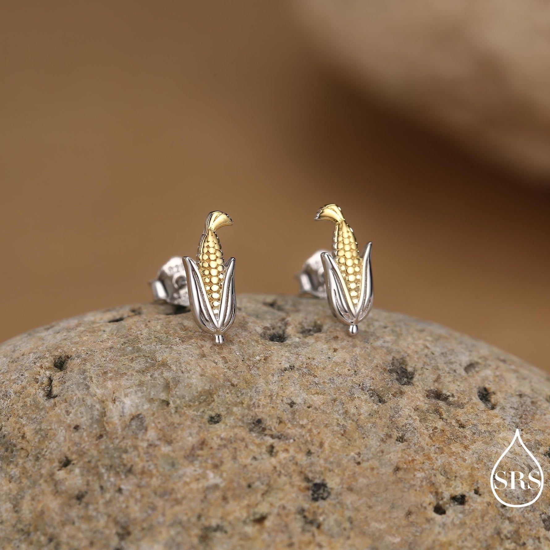 Sterling Silver Sweetcorn Stud Earrings – Cute Food Mini Studs
