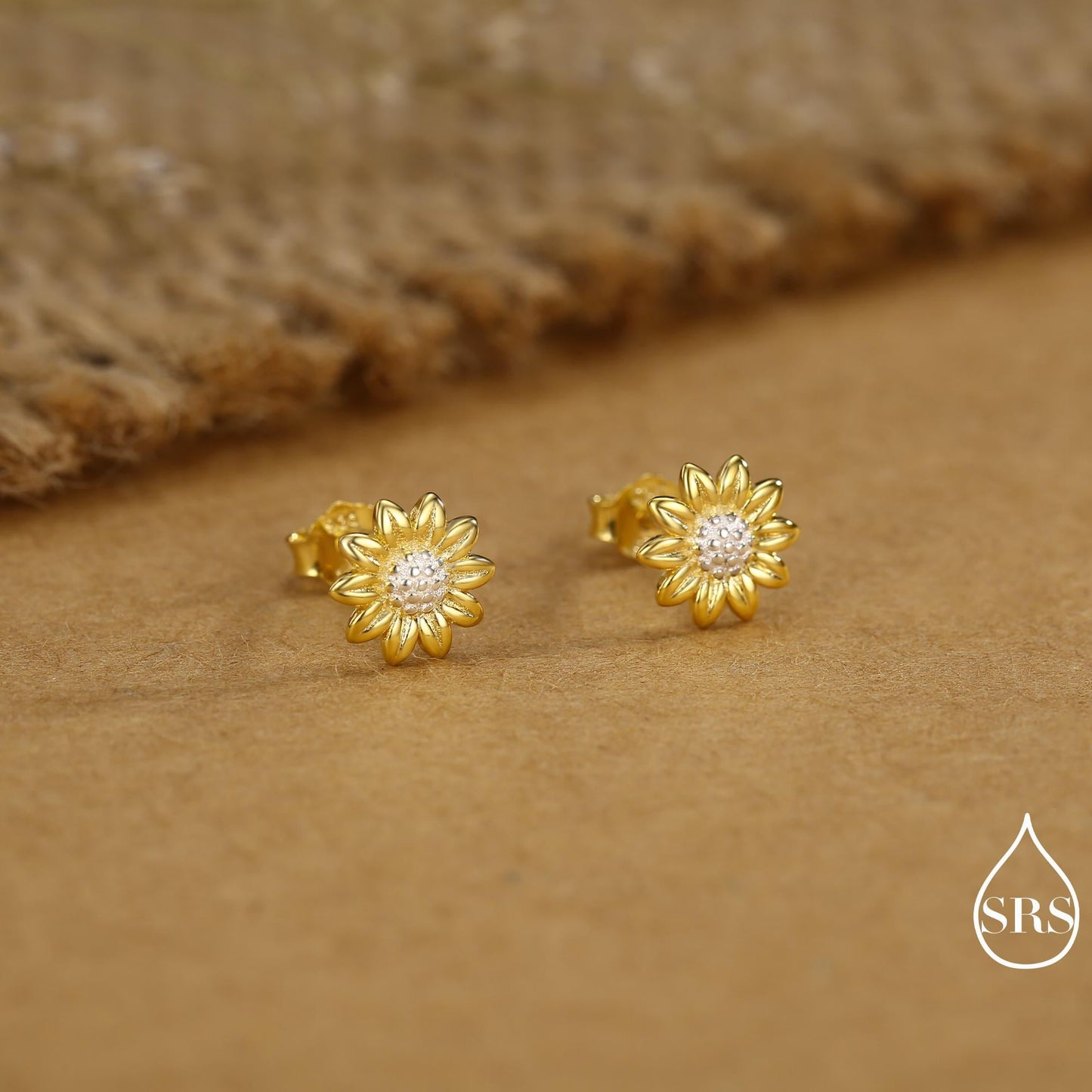 Little Sunflower Flower Stud Earrings in Sterling Silver - Flower Earrings - Cute Flower Blossom Daisy Earrings - Fun, Whimsical