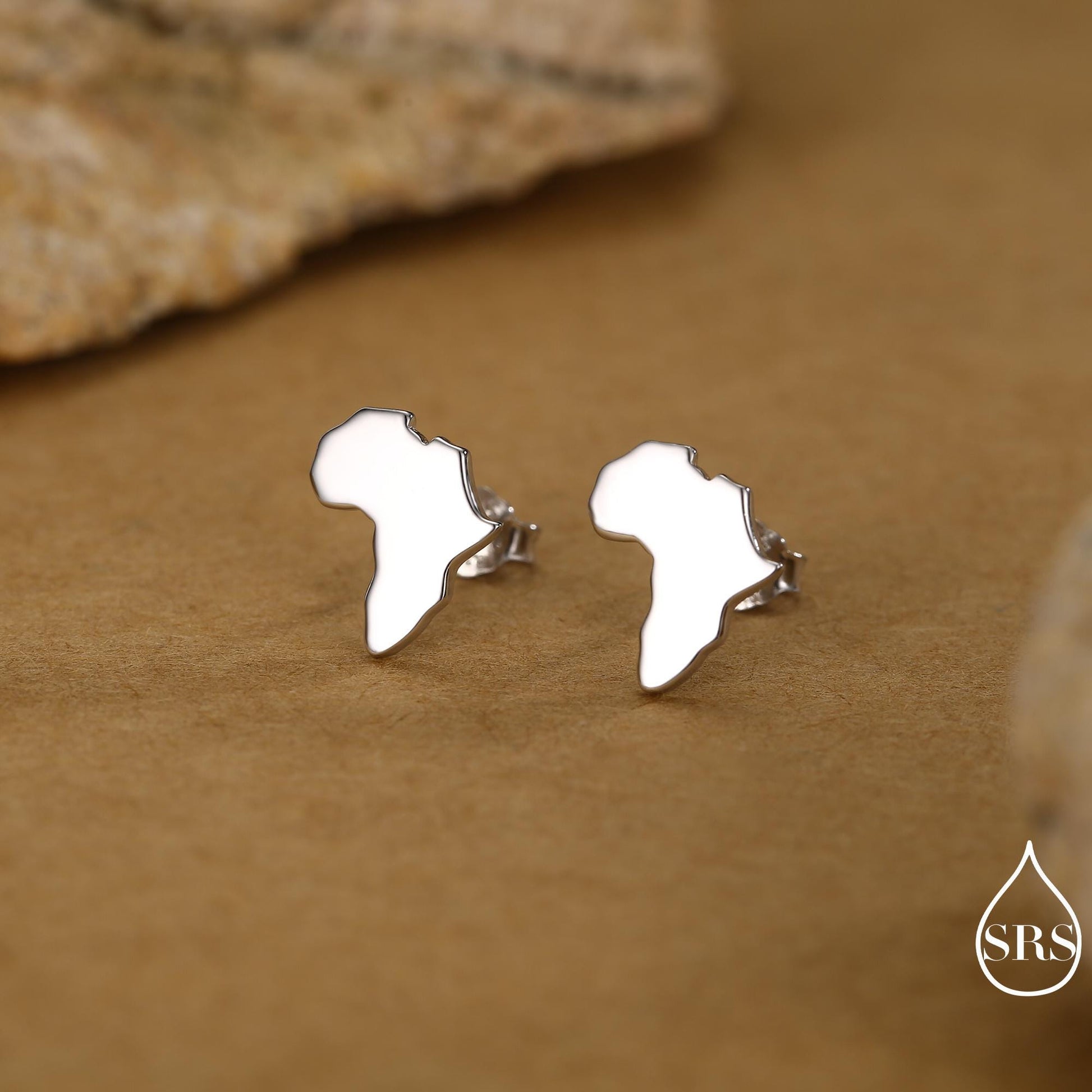 Sterling Silver Africa Map Stud Earrings | Minimalist Map Studs | Silver, Gold or Rose Gold Finish