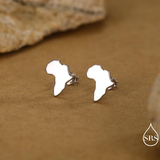 Sterling Silver Africa Map Stud Earrings | Minimalist Map Studs | Silver, Gold or Rose Gold Finish