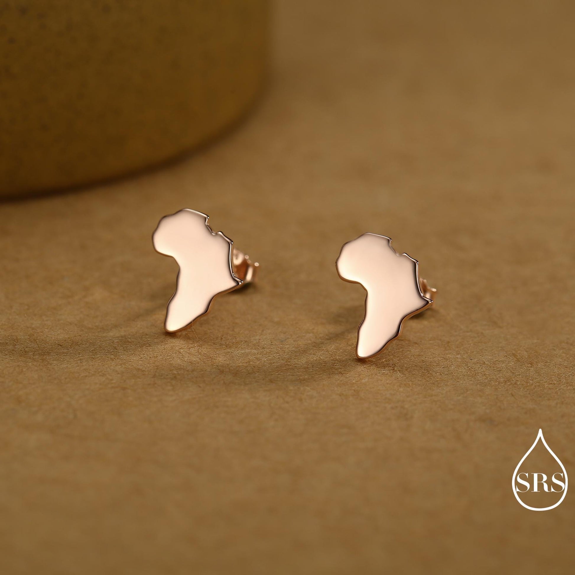 Sterling Silver Africa Map Stud Earrings | Minimalist Map Studs | Silver, Gold or Rose Gold Finish