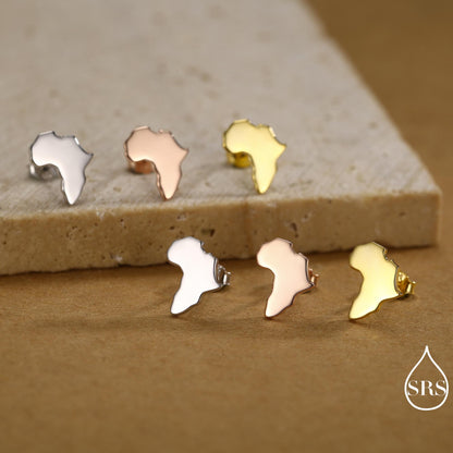 Sterling Silver Africa Map Stud Earrings | Minimalist Map Studs | Silver, Gold or Rose Gold Finish