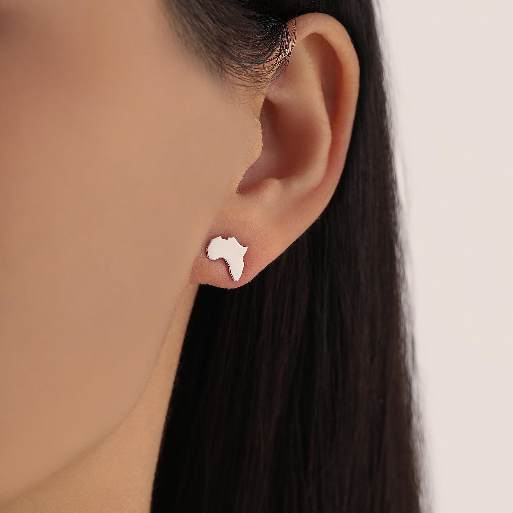 Sterling Silver Africa Map Stud Earrings | Minimalist Map Studs | Silver, Gold or Rose Gold Finish