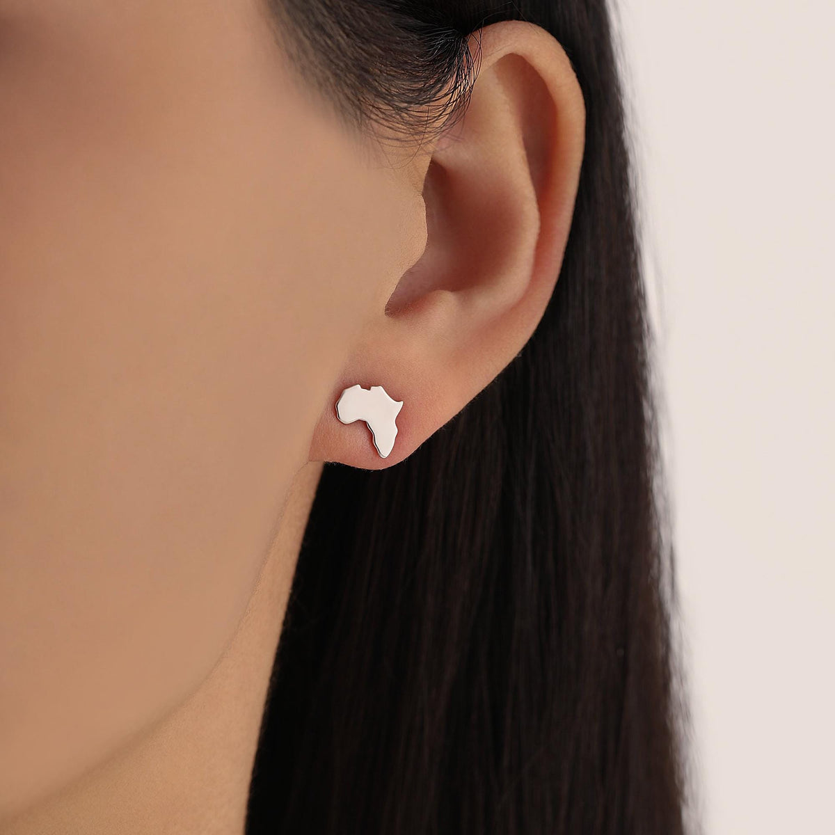Sterling Silver Africa Map Stud Earrings | Minimalist Map Studs | Silver, Gold or Rose Gold Finish