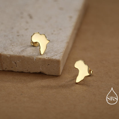 Sterling Silver Africa Map Stud Earrings | Minimalist Map Studs | Silver, Gold or Rose Gold Finish
