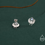 Sterling Silver Scarab Beetle Stud Earrings with Lab Moonstone – Egyptian Inspired Jewellery