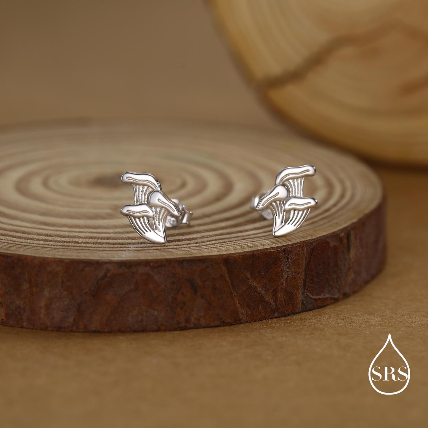 Chanterelle Mushroom Stud Earrings in Sterling Silver, also in Gold or Rose Gold Finish, Small Mushroom Earrings
