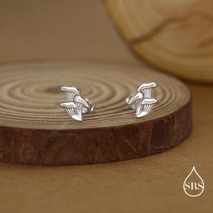 Chanterelle Mushroom Stud Earrings in Sterling Silver, also in Gold or Rose Gold Finish, Small Mushroom Earrings