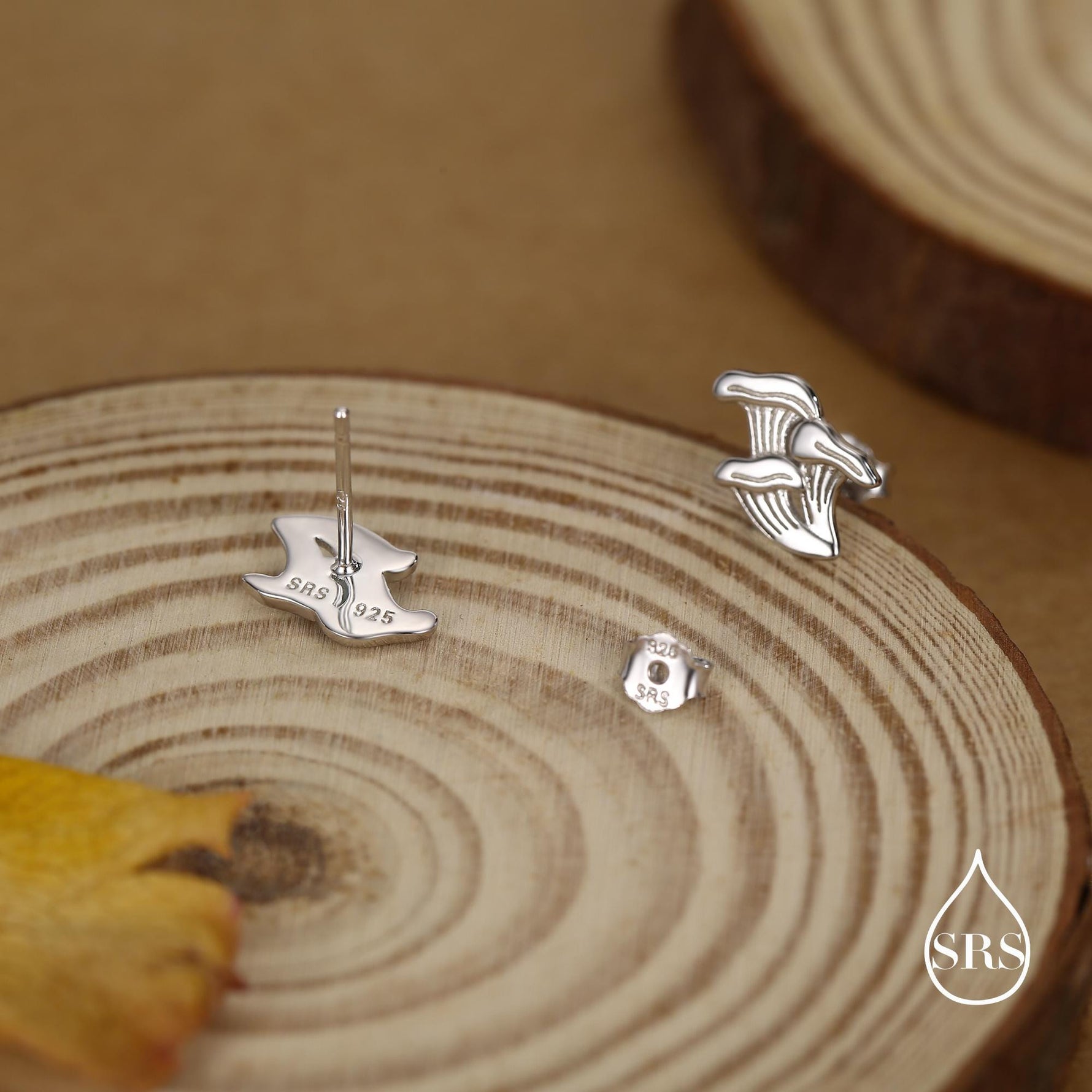 Chanterelle Mushroom Stud Earrings in Sterling Silver, also in Gold or Rose Gold Finish, Small Mushroom Earrings