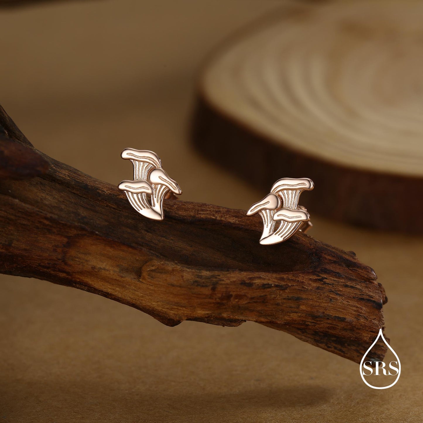 Chanterelle Mushroom Stud Earrings in Sterling Silver, also in Gold or Rose Gold Finish, Small Mushroom Earrings