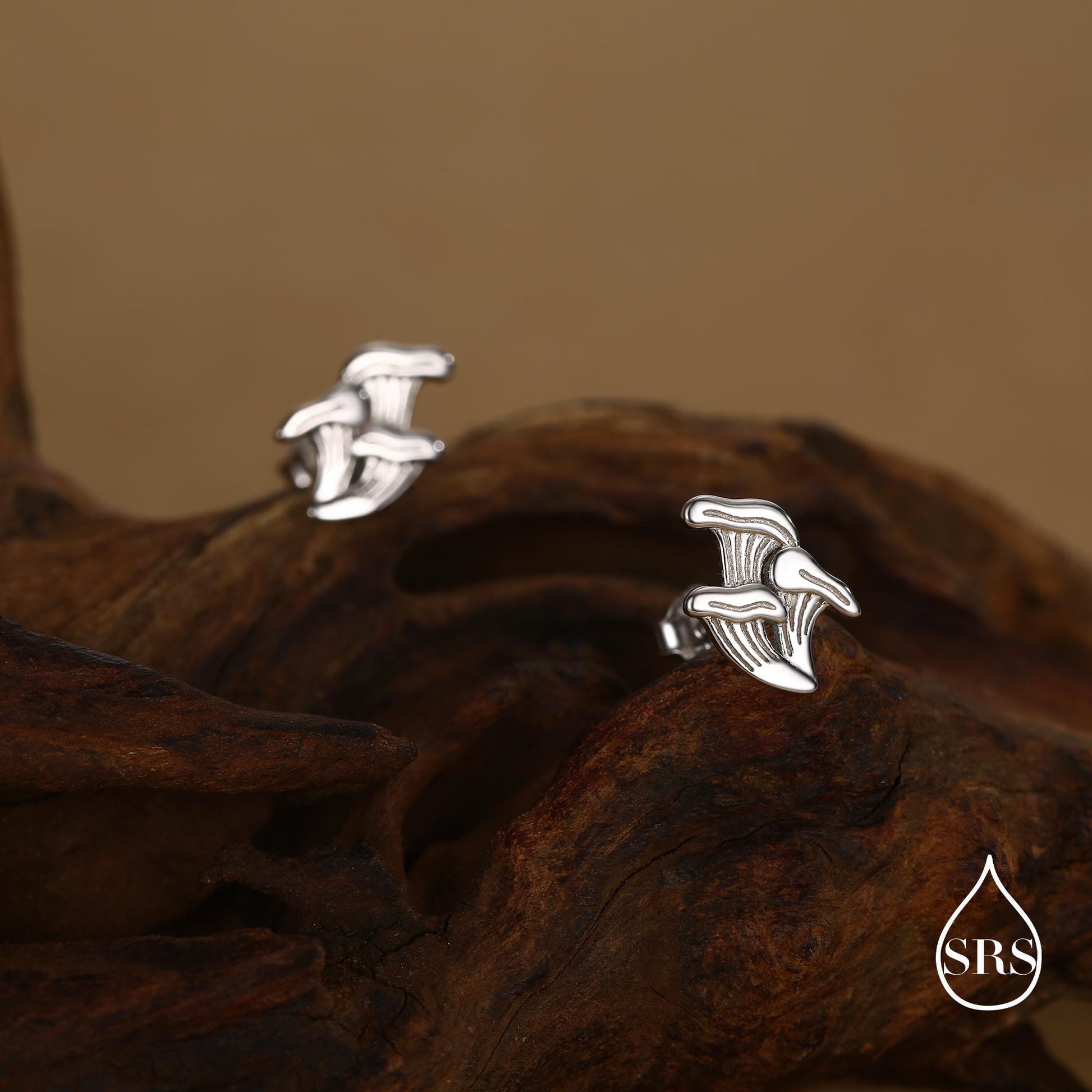 Chanterelle Mushroom Stud Earrings in Sterling Silver, also in Gold or Rose Gold Finish, Small Mushroom Earrings