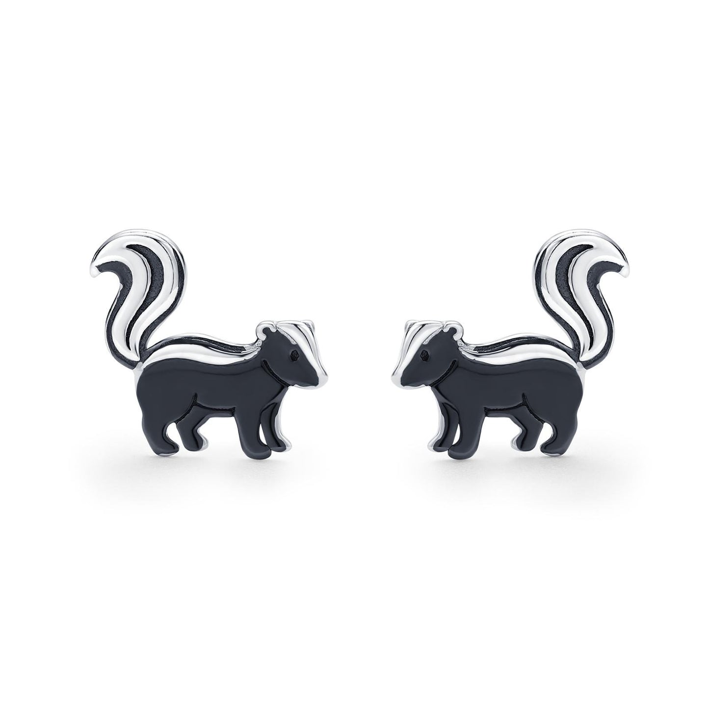 Sterling Silver Skunk Earrings with Black Rhodium Coating | Minimalist Animal Studs | Silver Rain Silver Jewellery