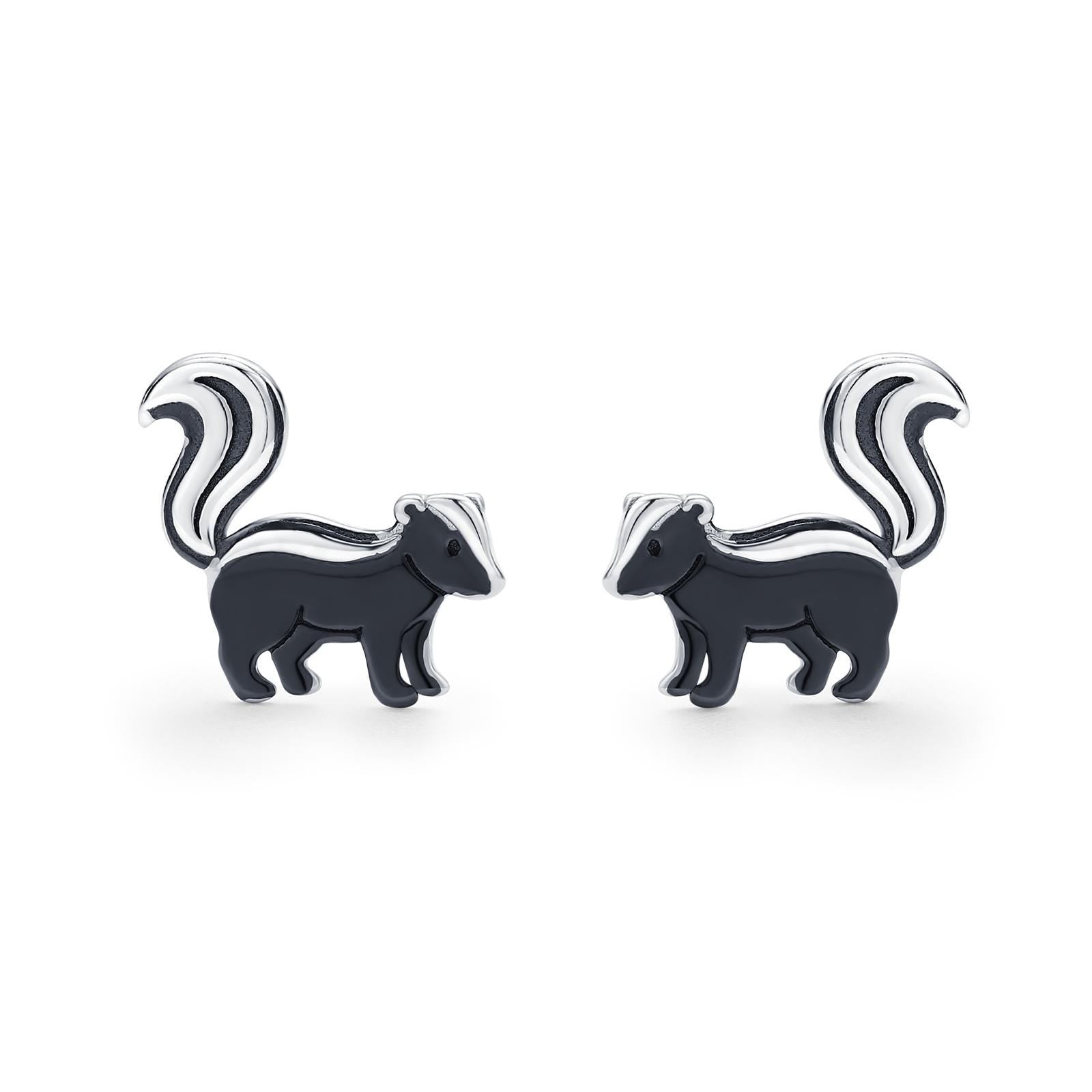 Sterling Silver Skunk Earrings with Black Rhodium Coating | Minimalist Animal Studs | Silver Rain Silver Jewellery