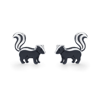 Sterling Silver Skunk Earrings with Black Rhodium Coating | Minimalist Animal Studs | Silver Rain Silver Jewellery