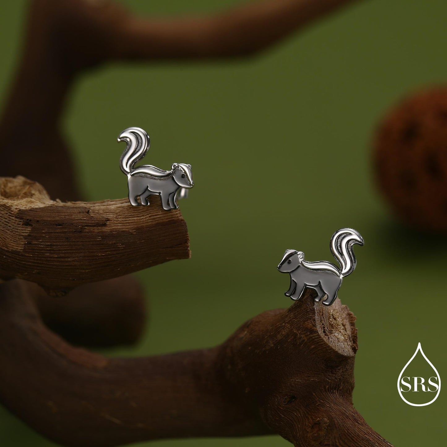 Sterling Silver Skunk Earrings with Black Rhodium Coating | Minimalist Animal Studs | Silver Rain Silver Jewellery