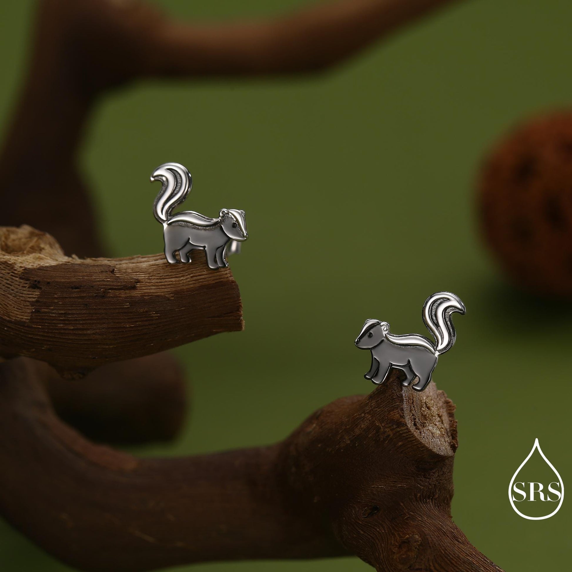 Sterling Silver Skunk Earrings with Black Rhodium Coating | Minimalist Animal Studs | Silver Rain Silver Jewellery
