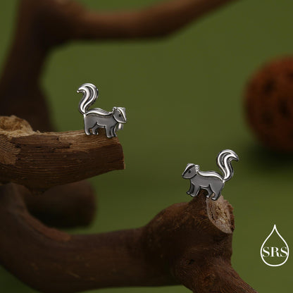 Sterling Silver Skunk Earrings with Black Rhodium Coating | Minimalist Animal Studs | Silver Rain Silver Jewellery