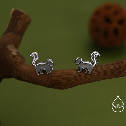 Sterling Silver Skunk Earrings with Black Rhodium Coating | Minimalist Animal Studs | Silver Rain Silver Jewellery