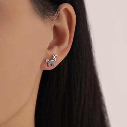 Sterling Silver Skunk Earrings with Black Rhodium Coating | Minimalist Animal Studs | Silver Rain Silver Jewellery