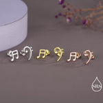 Sterling Silver Double Quaver & Bass Clef Stud Earrings – Minimalist Mismatched Music Note Earrings, Gift for Musicians, Asymmetric Studs