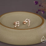 Sterling Silver Double Quaver & Bass Clef Stud Earrings – Minimalist Mismatched Music Note Earrings, Gift for Musicians, Asymmetric Studs