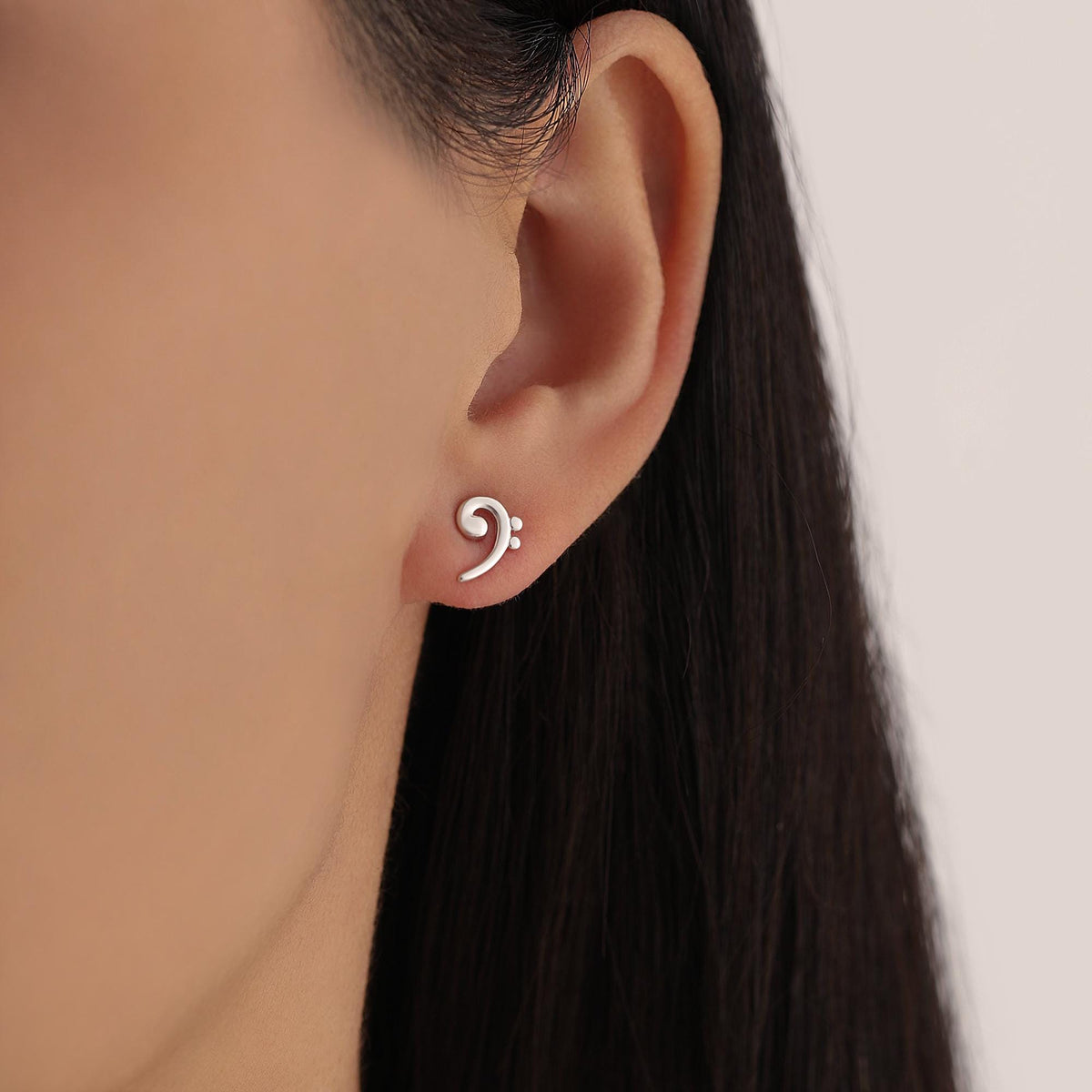 Bass Clef Music Note Stud Earrings in Sterling Silver - Small Pair of Music Earrings