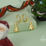 Dainty Christmas Tree Charm Hoop Earrings in Sterling Silver, Silver, Gold or Rose Gold Finish, Xmas Tree Earrings, Christmas Earrings