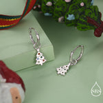 Dainty Christmas Tree Charm Hoop Earrings in Sterling Silver, Silver, Gold or Rose Gold Finish, Xmas Tree Earrings, Christmas Earrings