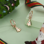 Dainty Christmas Tree Charm Hoop Earrings in Sterling Silver, Silver, Gold or Rose Gold Finish, Xmas Tree Earrings, Christmas Earrings