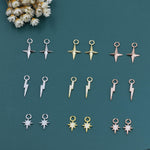 Four-Point Star, Lightning Bolt and Starburst detachable charms for huggie hoops. Sold as a pair in Silver, Gold or Rose Gold.