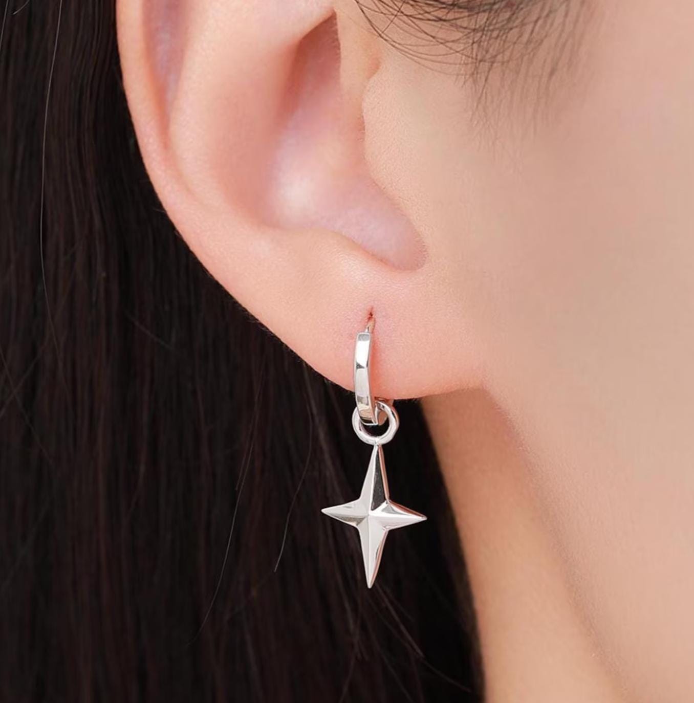Four-Point Star, Lightning Bolt and Starburst detachable charms for huggie hoops. Sold as a pair in Silver, Gold or Rose Gold.