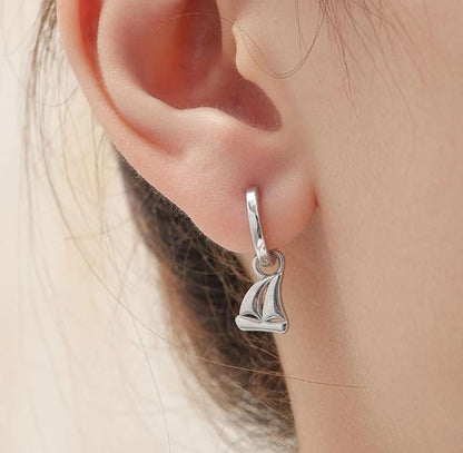 Tropical Island Theme Charms for Huggies Hoops, Boat / Palm Tree / Shark / Manta Ray Charms for Huggie Hoops in Sterling Silver