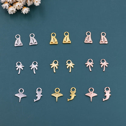 Tropical Island Theme Charms for Huggies Hoops, Boat / Palm Tree / Shark / Manta Ray Charms for Huggie Hoops in Sterling Silver