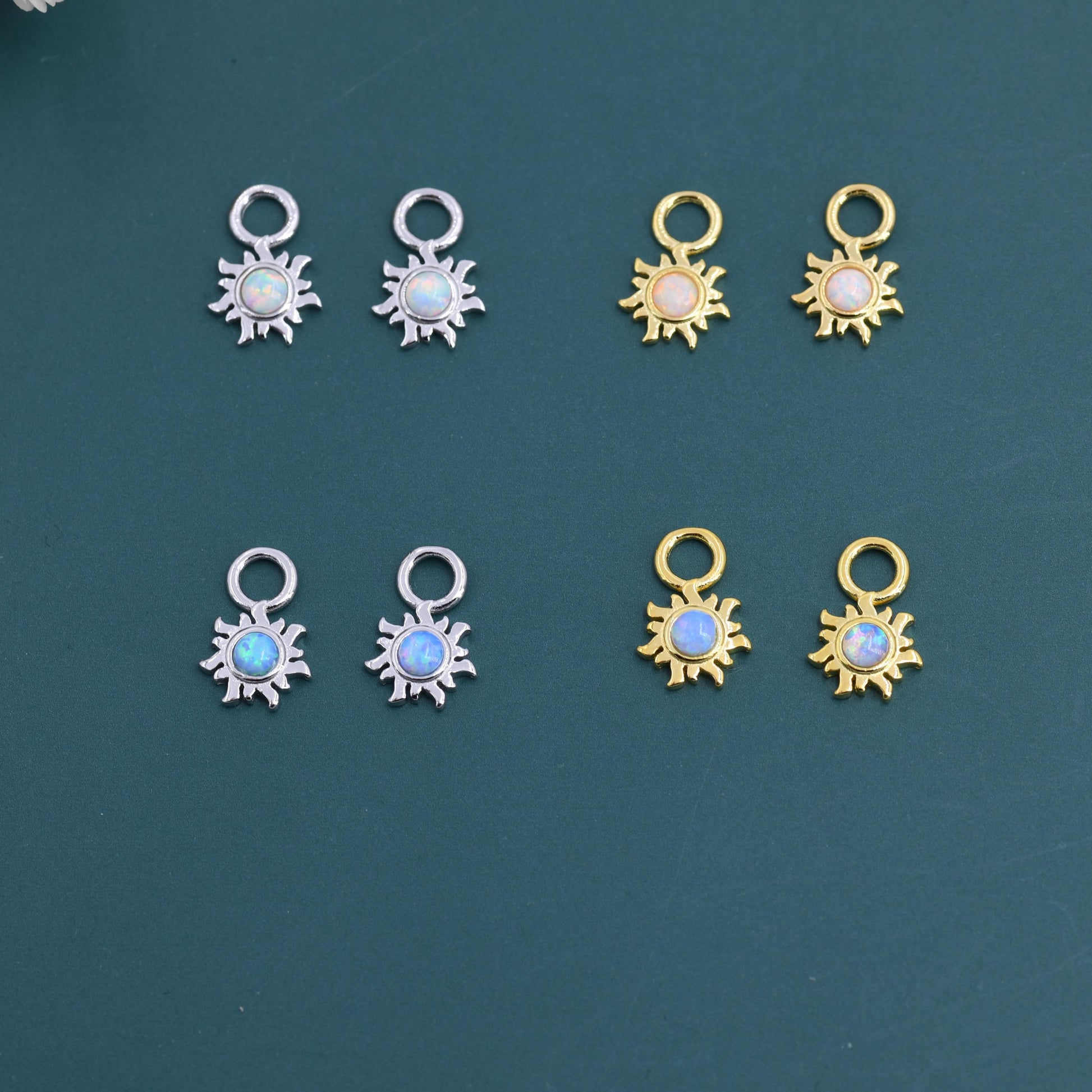 Lab Opal and Moonstone Sun Charms for Huggie Hoops in Sterling Silver, Sold as a pair, Detachable, Silver or Gold or Rose Gold Finish