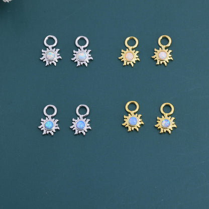 Lab Opal and Moonstone Sun Charms for Huggie Hoops in Sterling Silver, Sold as a pair, Detachable, Silver or Gold or Rose Gold Finish