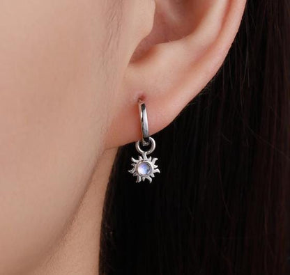 Lab Opal and Moonstone Sun Charms for Huggie Hoops in Sterling Silver, Sold as a pair, Detachable, Silver or Gold or Rose Gold Finish