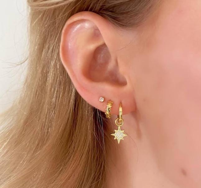 Celestial Theme Charms for Huggie Hoops in Sterling Silver, Moon and Sun Charms, Starburst Charms, Silver or Gold or Rose Gold