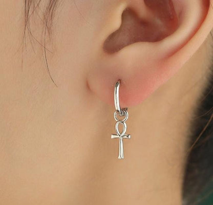 Lotus Crown Moonstone and Ankh Charms for Huggie Hoops in Sterling Silver, Charms for Earrings, Silver, Gold or Rose Gold Finish