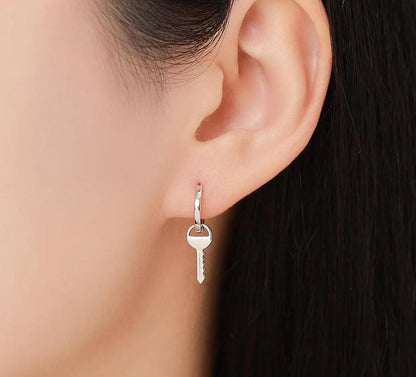 Key or Lock Charms for Huggie Hoops in Sterling Silver, Lock and Key Earring Charms, Silver or Gold Finish