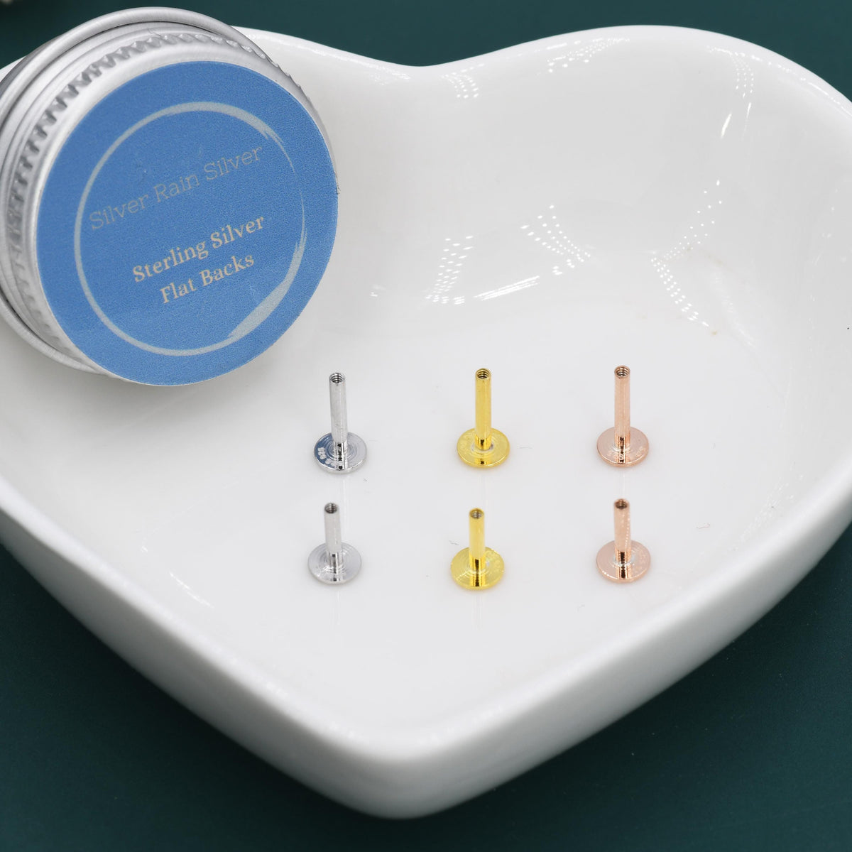 Sterling Silver 16G Internally Threaded Flat Backs, 6mm or 8mm, Compatible with Silver Rain Silver Flat Back Earrings