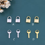 Key or Lock Charms for Huggie Hoops in Sterling Silver, Lock and Key Earring Charms, Silver or Gold Finish
