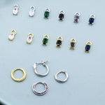 Oval CZ Charms for Huggie Hoops in Sterling Silver, Pair of Crystal Charms for Earrings, Silver or Gold Finish