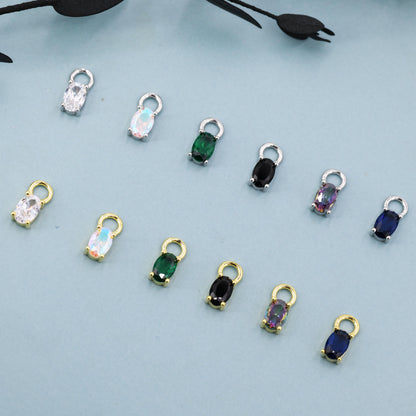 Oval CZ Charms for Huggie Hoops in Sterling Silver, Pair of Crystal Charms for Earrings, Silver or Gold Finish