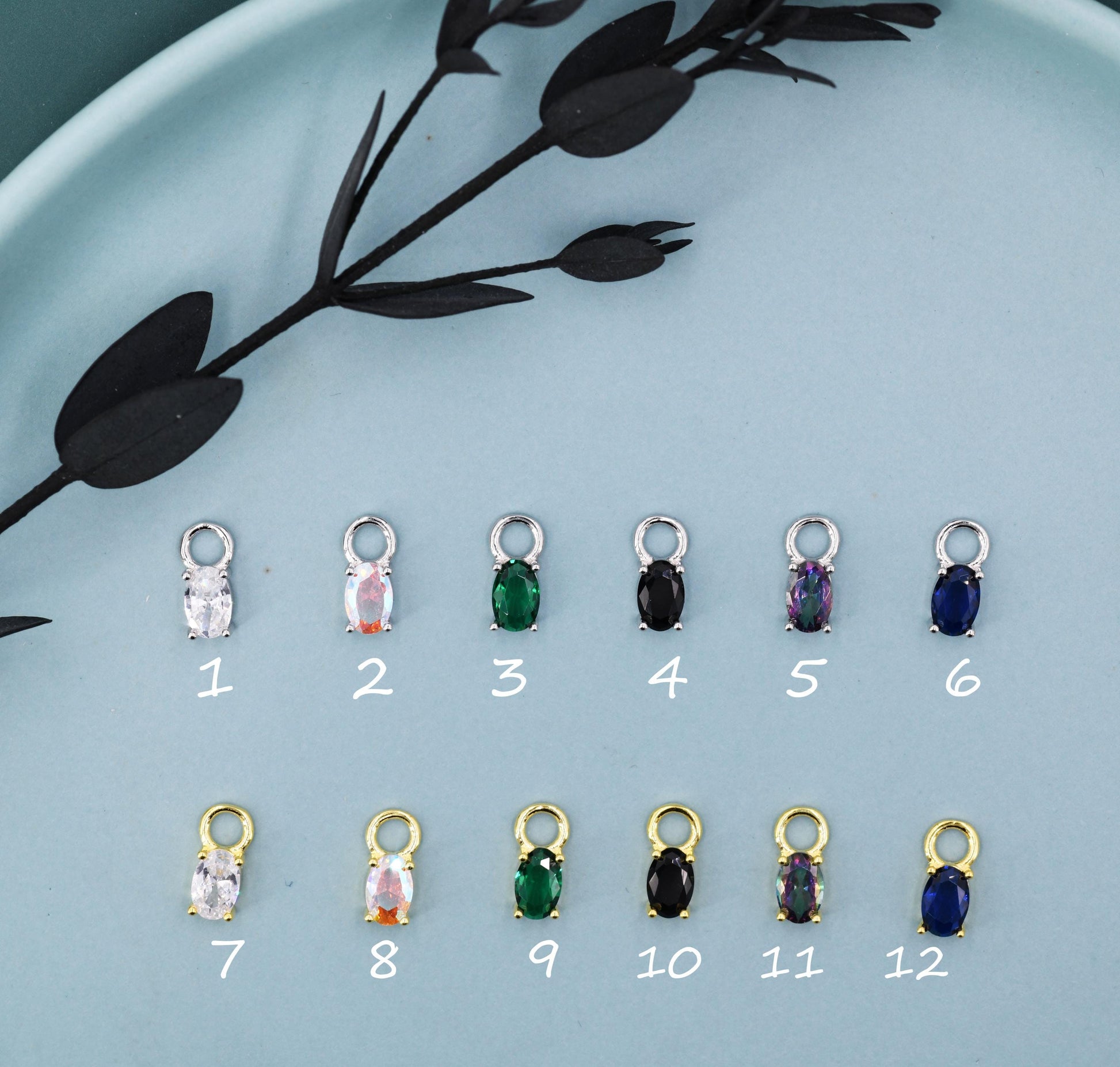 Oval CZ Charms for Huggie Hoops in Sterling Silver, Pair of Crystal Charms for Earrings, Silver or Gold Finish