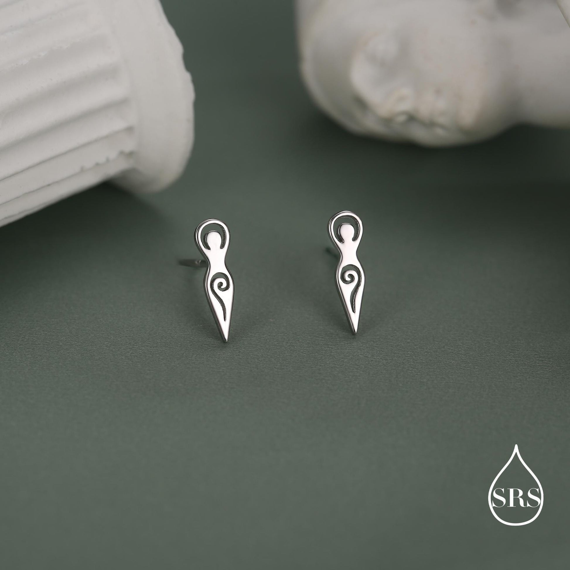 Mother Earth / Neolithic Goddess / Fertility Goddess Stud Earrings in Sterling Silver